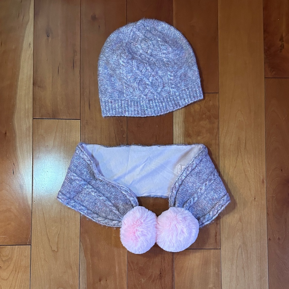 Janie and Jack Pink and Gray Knit Hat and Scarf Set